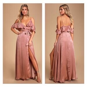 Lulas Moriah Satan Cold Shoulder Wrap Maxi Dress XS Formal‎ Prom Event